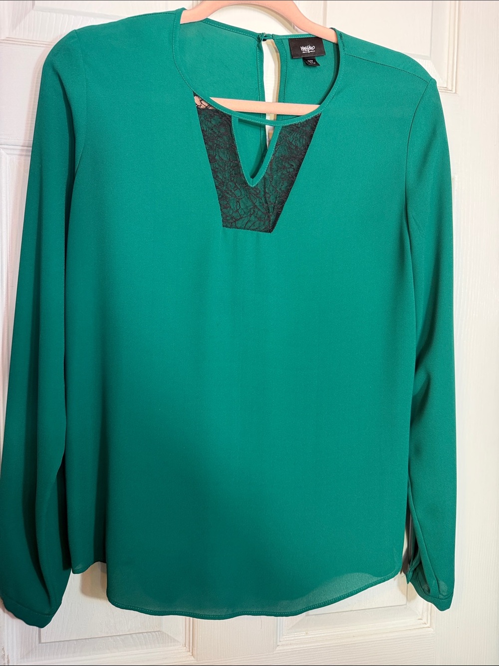 Mossimo Supply Co. Teal Lace-Trim Long Sleeve Blouse